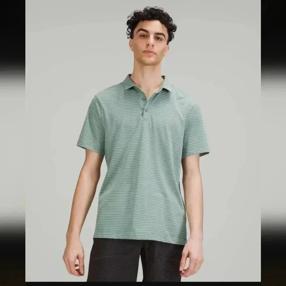Lululemon Evolution Short Sleeve PoloAgile Stripe Tidewater Teal White Opal